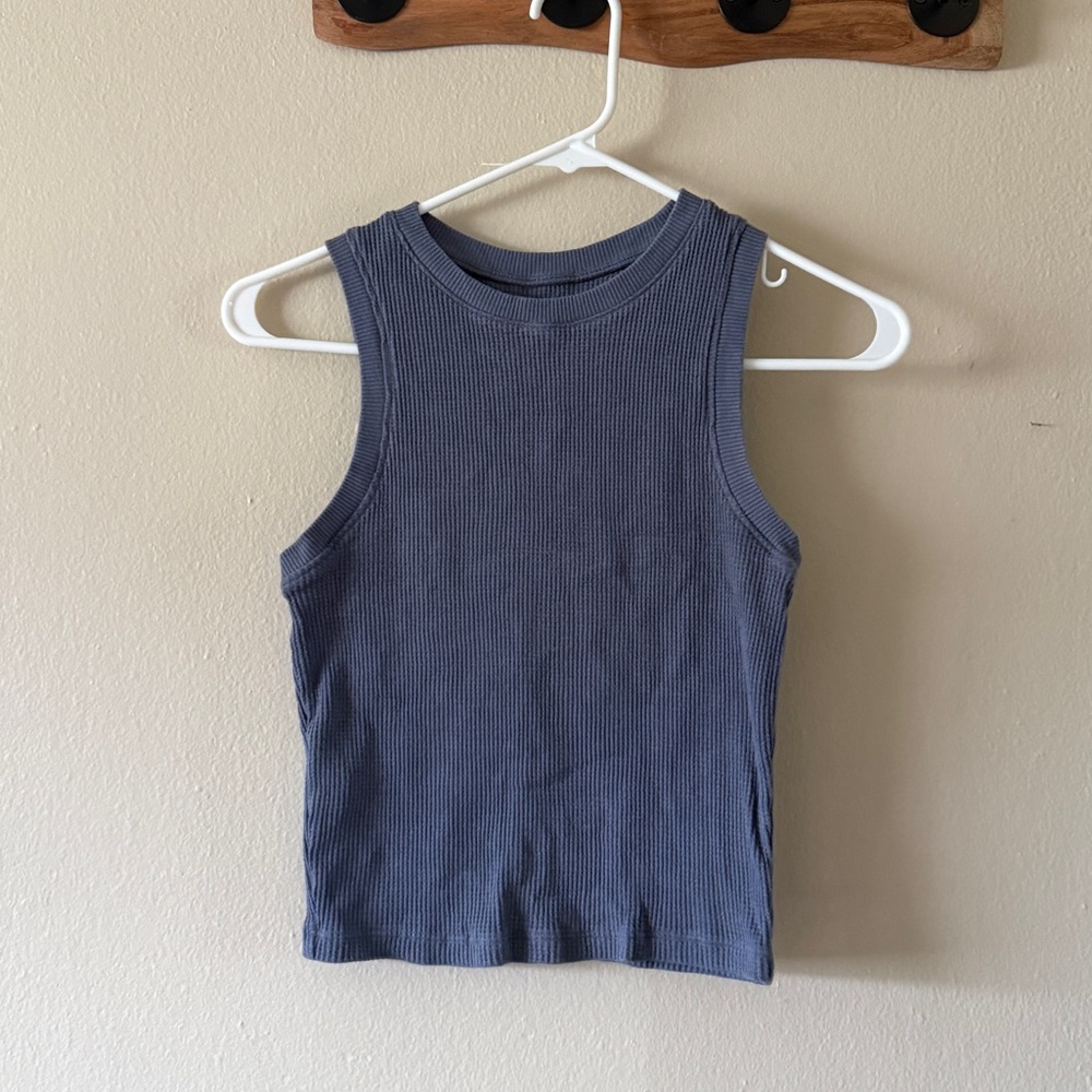 Hollister Must Have Collection Blue Waffle Knit High Neck Crop Tank Top size S